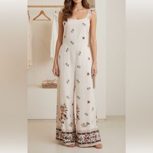 Anthropologie Moon River Dainty Boho Coquette Cottage Floral Jumpsuit Medium